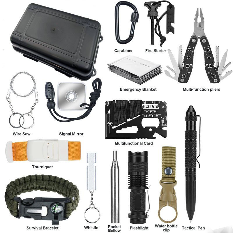 Outdoor Camping Tools - ชุดอุปกรณ์ฉุกเฉินพกพาขนาดกะทัดรัด ทนทานต่อแรงกระแทก สำหรับการเอาชีวิตรอด ยี่ห้อ Hongrui เหมาะสำหรับตกปลา