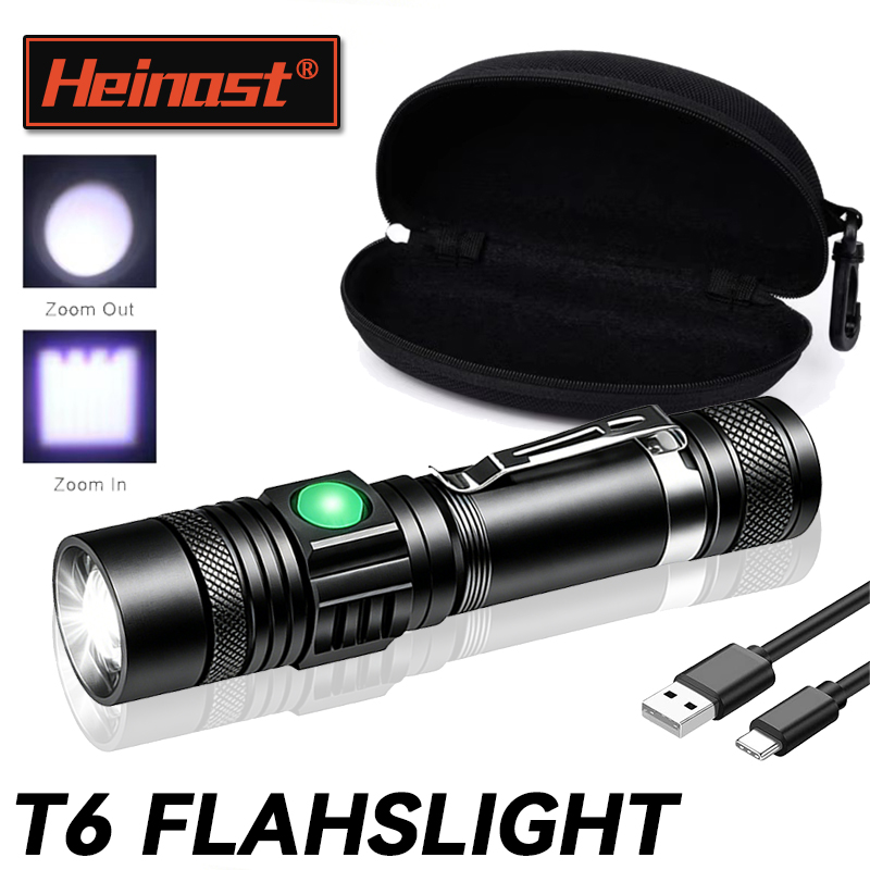Outdoor Camping Adventure - ไฟฉาย LED T6 แบบชาร์จไฟได้, ไฟฉายซูมได้ 18650,