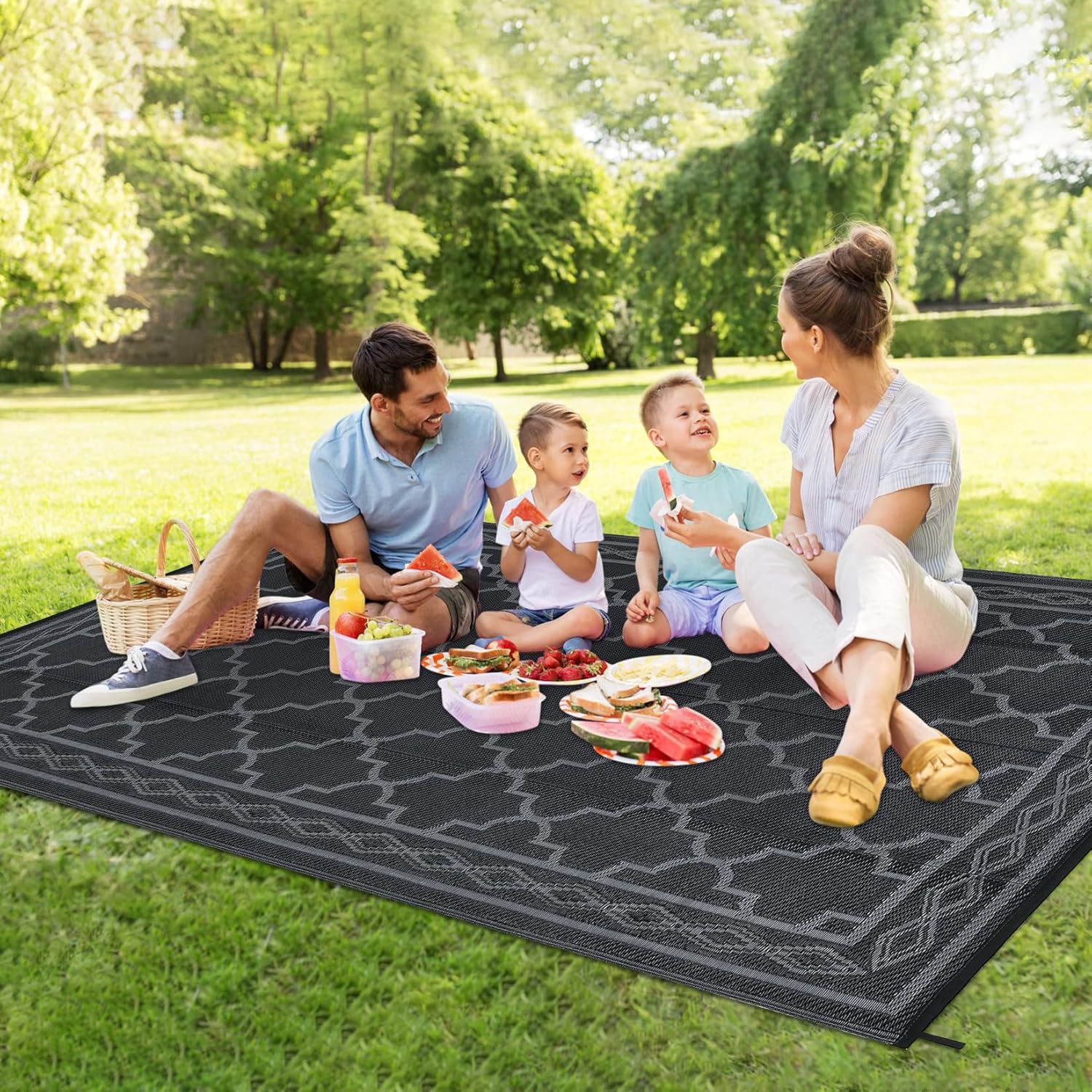 Outdoor Camping Rugs 8X10 - พรมพลาสติกกลางแจ้งขนาด 8x10 ฟุต – กันน้ำ, ใช้ได้สองด้าน