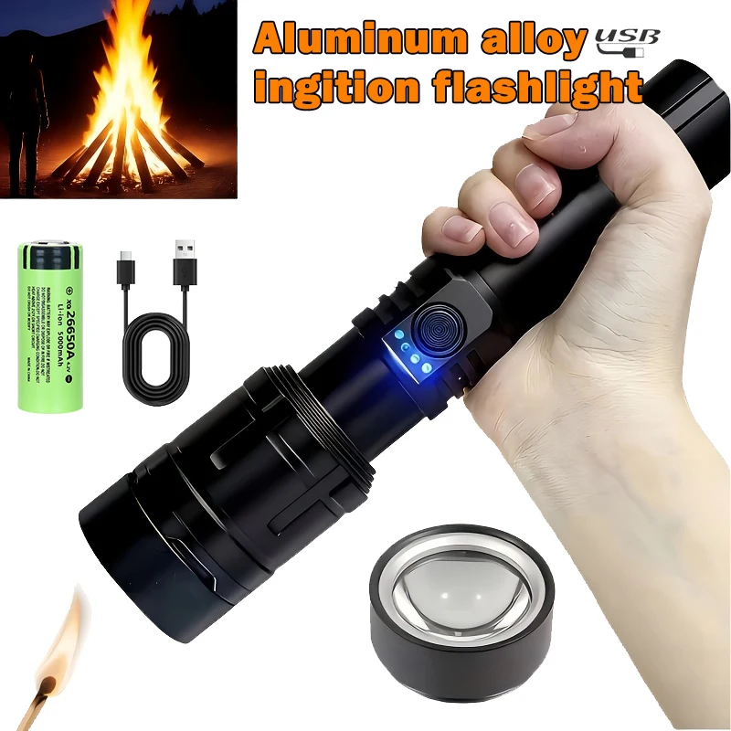 Outdoor Camping Lamp - ไฟฉายที่ทรงพลังเป็นพิเศษ ไฟฉายจุดระเบิดแบบเข้มข้น กันน้ำ โคมไฟยุทธวิธีทางทหาร ไฟฉายผจญภัยสำหรับตั้งแคมป์กลางแจ้ง