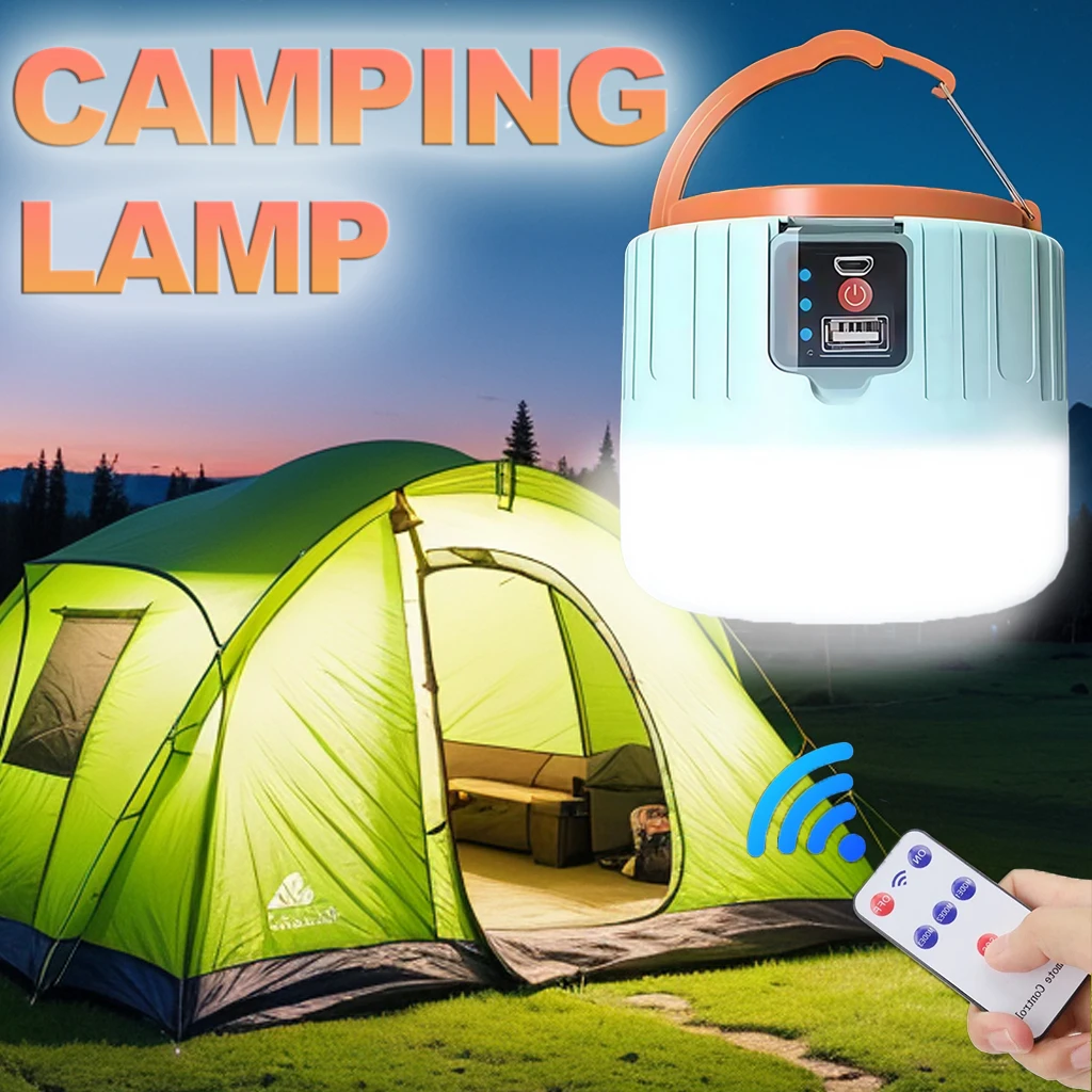 Outdoor Camping Lamp - โคมไฟตั้งแคมป์พลังงานแสงอาทิตย์แบบชาร์จไฟได้ LED แบบพกพาพร้อมรีโมท, ไฟฉายพาวเวอร์แบงค์ โคมไฟฉุกเฉินกลางแจ้งสำหรับตกปลา บาร์บีคิว
