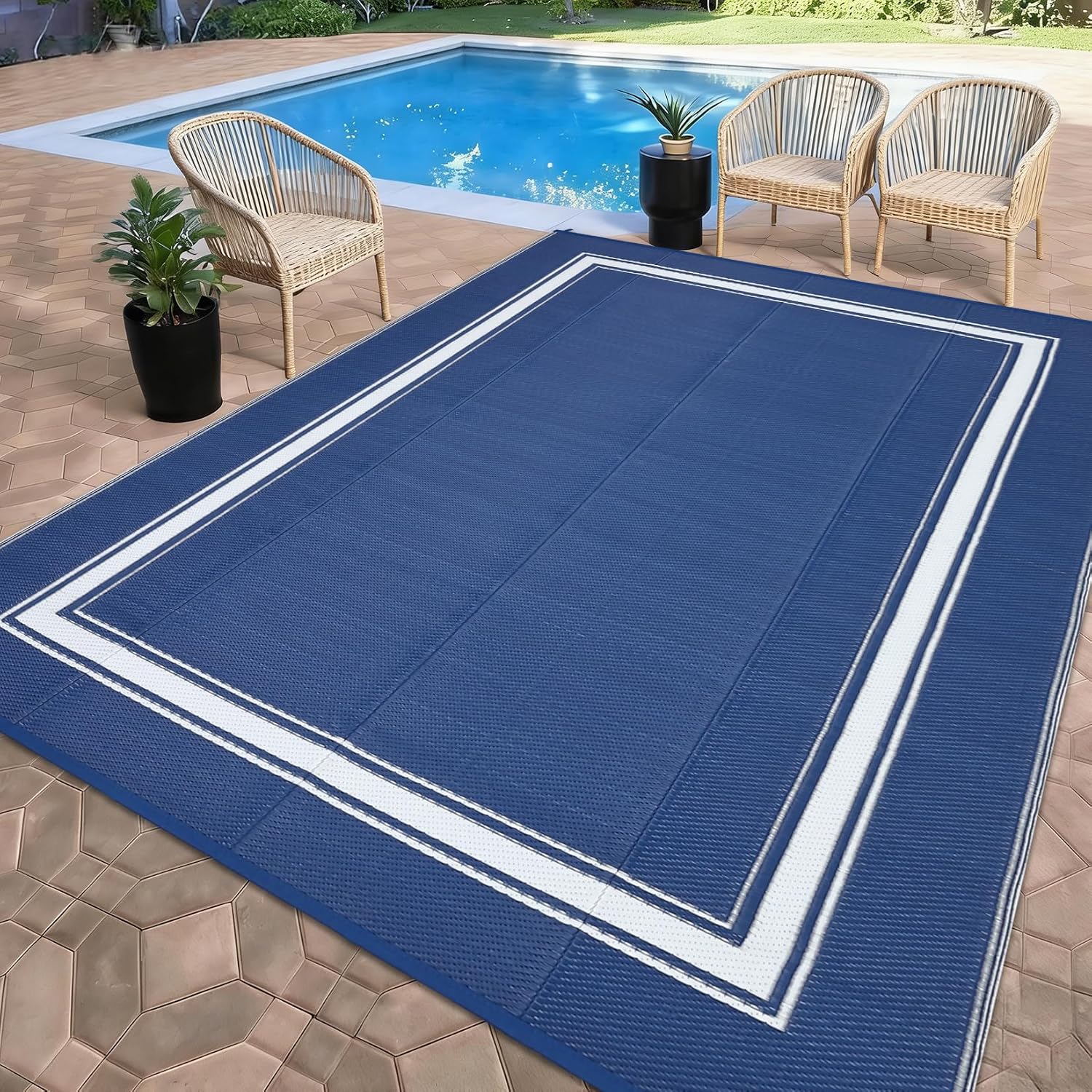 Outdoor Camping Rugs 8X10 - พรมปูพื้นกลางแจ้งขนาด 8x10/9x12 ฟุต สำหรับห้องนั่งเล่น ตกแต่งบ้าน กันน้ำ