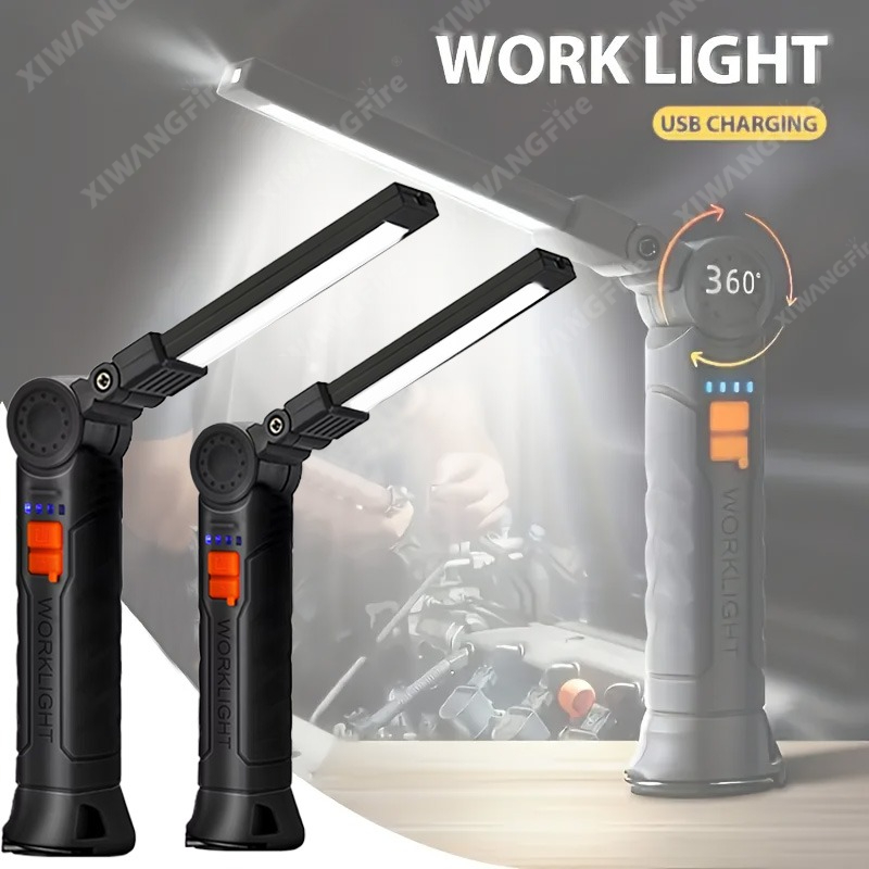 Outdoor Camping Accessories - ไฟฉาย LED แบบชาร์จไฟได้พร้อมแม่เหล็กและตะขอ, กันน้ำสำหรับงานรักษาความปลอดภัยในสถานที่ทำงาน ทำงานกลางคืน ตั้งแคมป์กลางแจ้ง