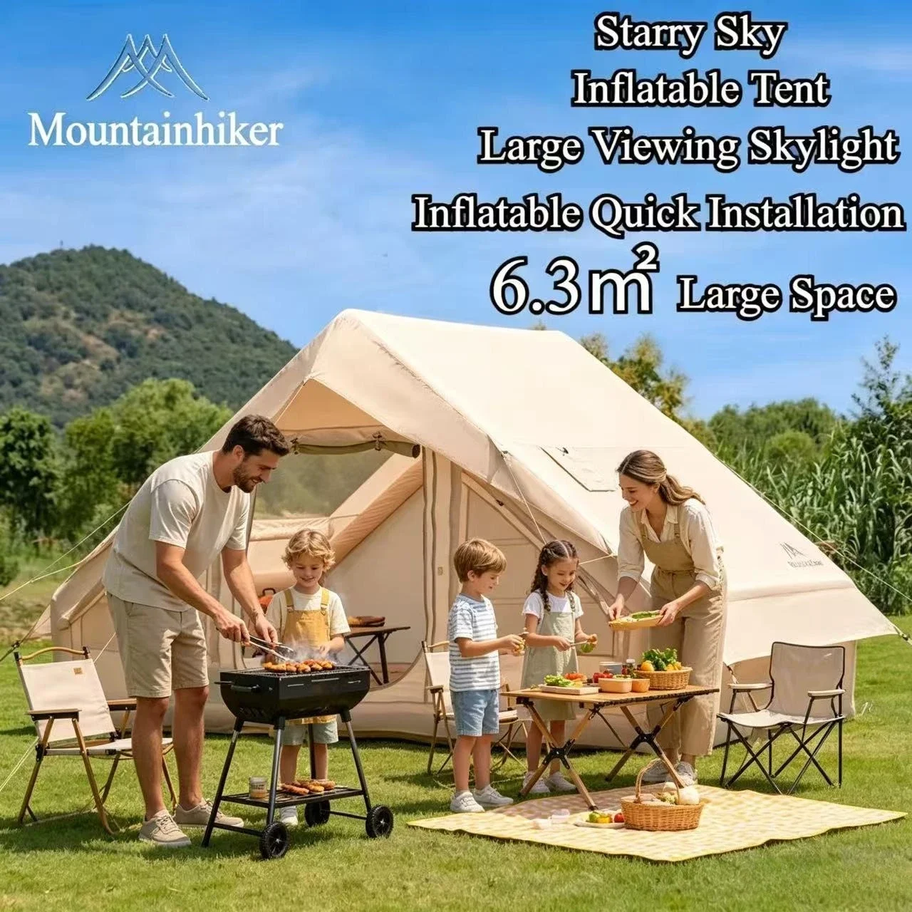 Outdoor Camping Inflatable Tent - เต็นท์เป่าลมขนาดใหญ่พิเศษ MOUNTAINHIKER สำหรับ 3-6 คน เต็นท์แคมป์ปิ้งสำหรับครอบครัว