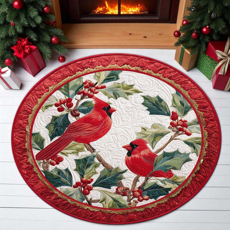 Outdoor Camping Decor Ideas - พรมเช็ดเท้าลายคริสต์มาส Cardinal Bird, พรมต้อนรับเทศกาล, พรมตกแต่งบ้านในเทศกาล, ไอเดียของขวัญคริสต์มาสสำหรับใช้ในบ้าน