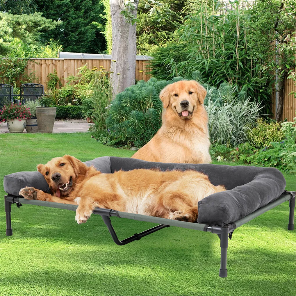 Outdoor Camping Cot - เตียงนอนสุนัขกลางแจ้ง BINGOPAW แบบยกสูง ระบายความร้อน พร้อมเบาะรองนุ่มถอดได้ ตาข่ายสำหรับนอนพักผ่อน