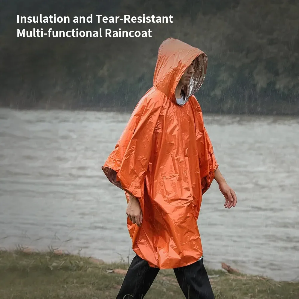 Camping Rain Poncho - เสื้อกันฝนฉุกเฉิน Poncho ชุดกันฝนกันน้ําผ้าห่ม Survival Camping อุปกรณ์ฉนวนกันความร้อนเย็น