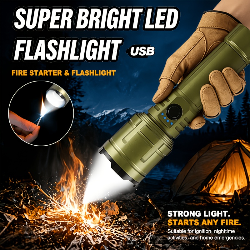 Outdoor Camping Accessories - ไฟฉาย ไฟแช็ก และพาวเวอร์แบงค์ในตัว ชาร์จซ้ำได้ ปรับซูมได้ แสงสว่างพิเศษ