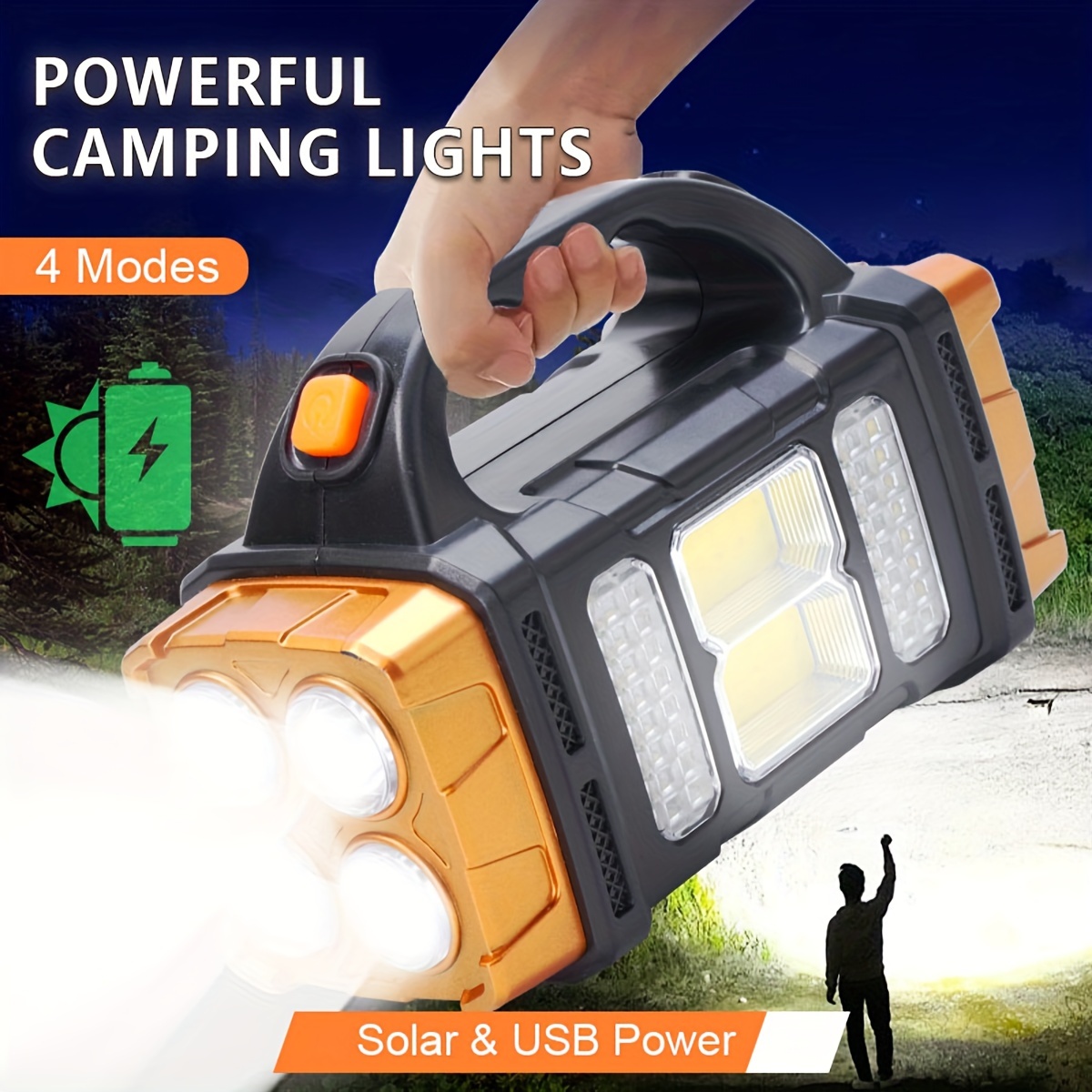 Outdoor Camping Adventure - อัพเกรดใหม่ ไฟฉาย LED พลังงานแสงอาทิตย์แบบชาร์จไฟได้ กำลังสูง พร้อมพาวเวอร์แบงค์