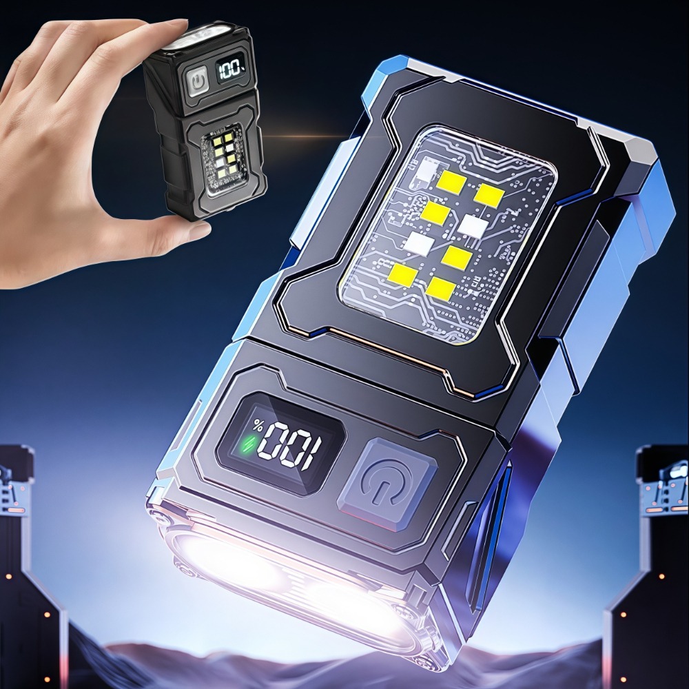 Outdoor Camping Hiking - ไฟฉาย LED ขนาดเล็กแบบชาร์จไฟได้ พร้อมคลิปแม่เหล็ก ไฟทำงานแบบพกพา ไฟพวงกุญแจ