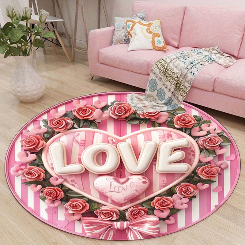 Outdoor Camping Decor Ideas - เสื่อทรงกลมลายดอกไม้สำหรับคู่รัก กันลื่น ป้องกันคราบ ซักเครื่องได้ ผลิตจากโพลีเอสเตอร์ 100%