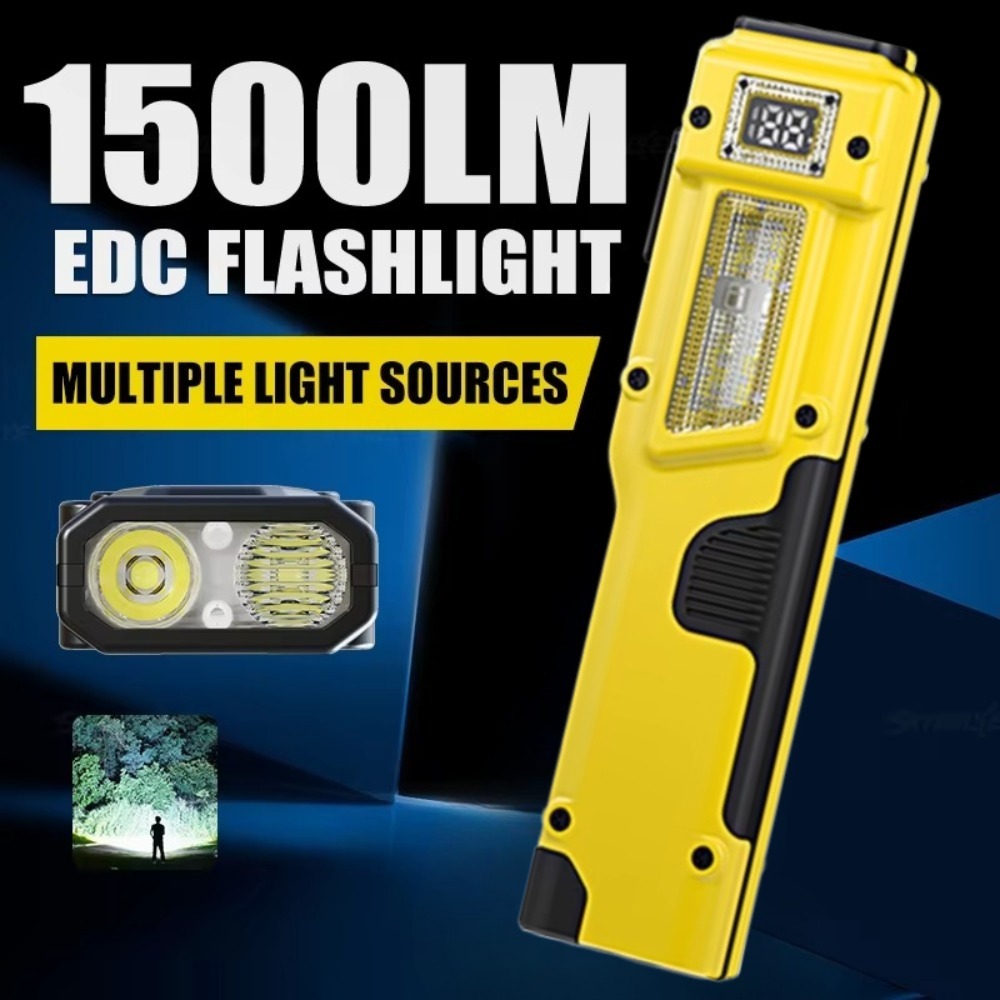 Outdoor Camping Adventure - ไฟฉาย LED แบบชาร์จไฟได้ EDC บางเฉียบ พร้อมจอแสดงผลแบตเตอรี่