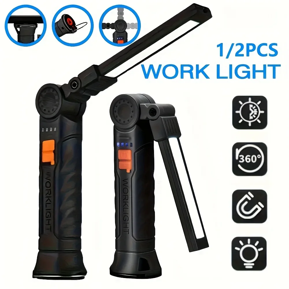 Outdoor Camping Lamp - ไฟฉาย LED แบบพกพา COB แบบชาร์จไฟได้พร้อมโคมไฟแขวนแม่เหล็กแลนเทอร์นาพร้อมแบตเตอรี่ในตัวไฟฉายแคมป์ปิ้ง