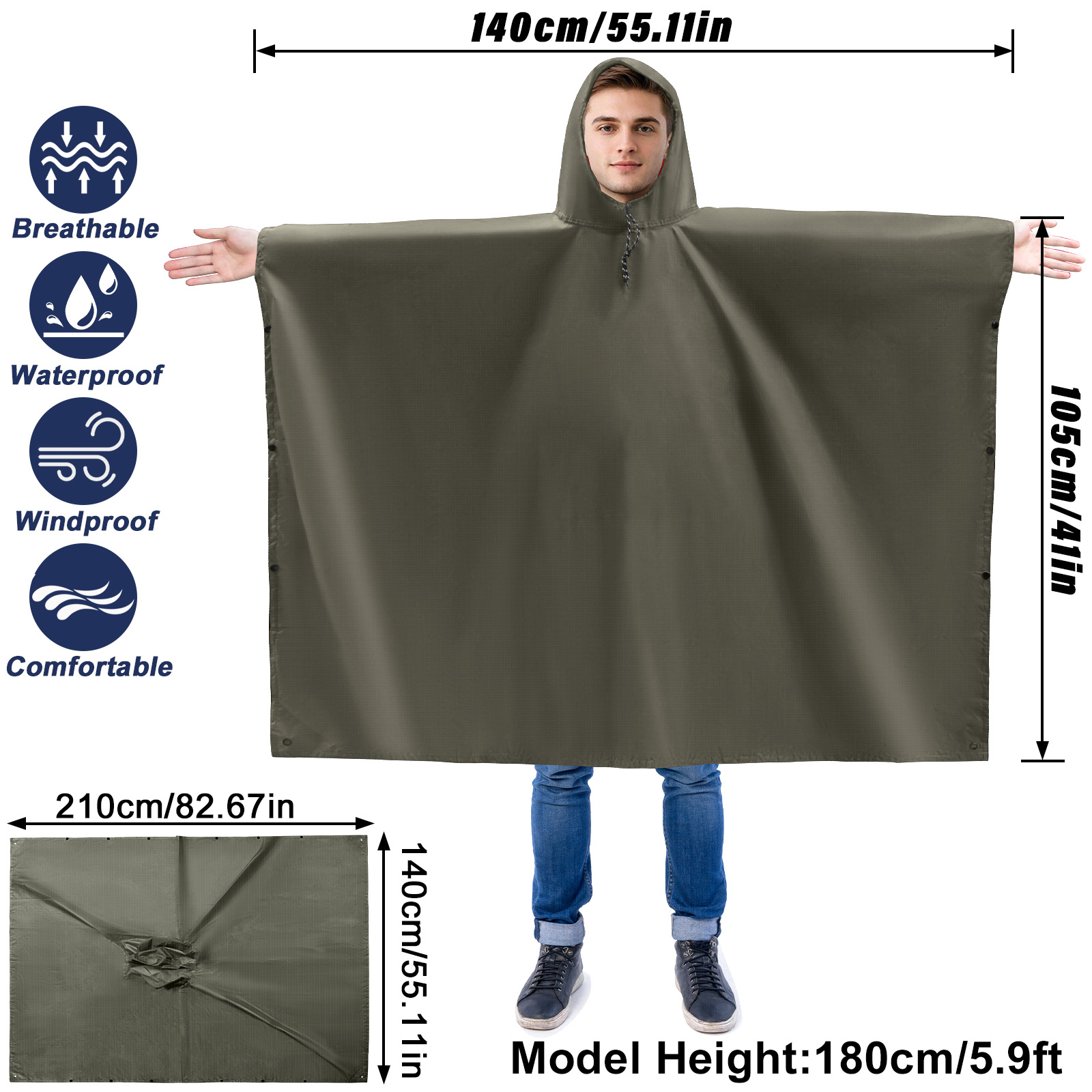 เสื้อปอนโชฝนสําหรับผู้ใหญ่เสื้ - Camping Rain Poncho บทวิจารณ์และราคา