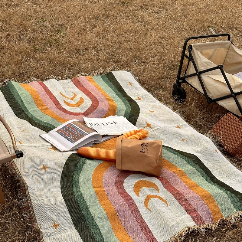 ผ้าห่มลายทางสีรุ้งนุ่มพิเศษหนา - Outdoor Camping Decor Ideas บทวิจารณ์และราคา