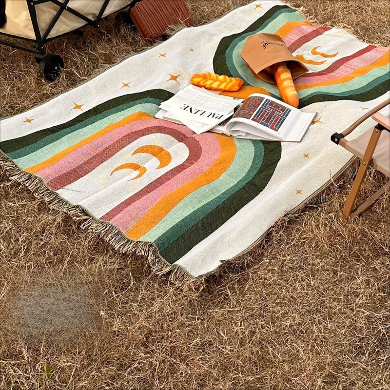 ผ้าห่มลายทางสีรุ้งนุ่มพิเศษหนา - Outdoor Camping Decor Ideas บทวิจารณ์และราคา