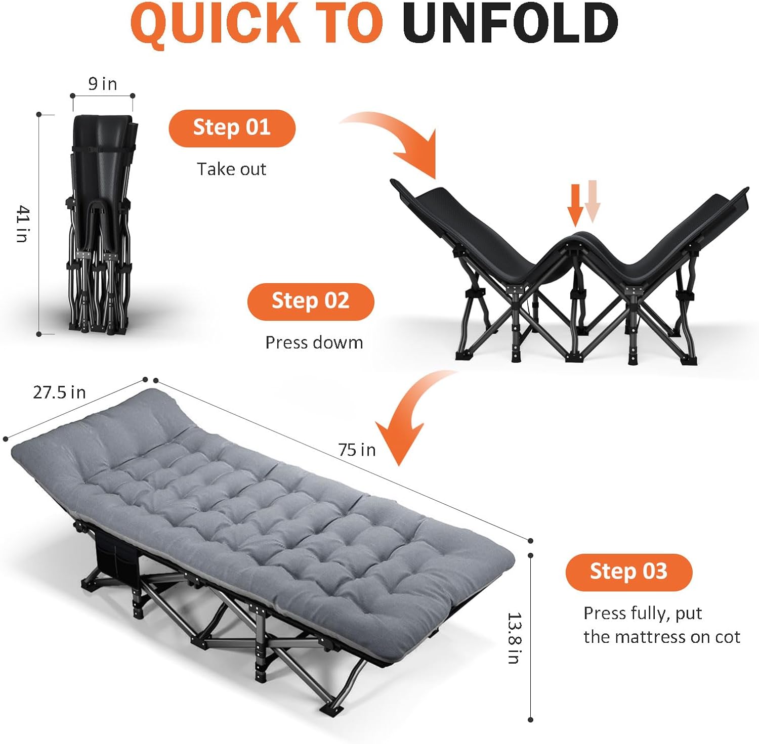 เตียงนอนสำหรับผู้ใหญ่พร้อมเบาะ - Outdoor Camping Cot บทวิจารณ์และราคา