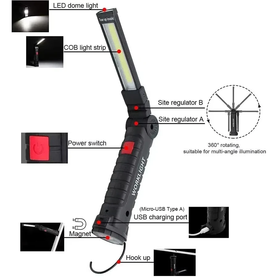 ไฟฉาย LED COB แบบพกพาใหม่ ชาร์ - Outdoor Camping Lamp บทวิจารณ์และราคา