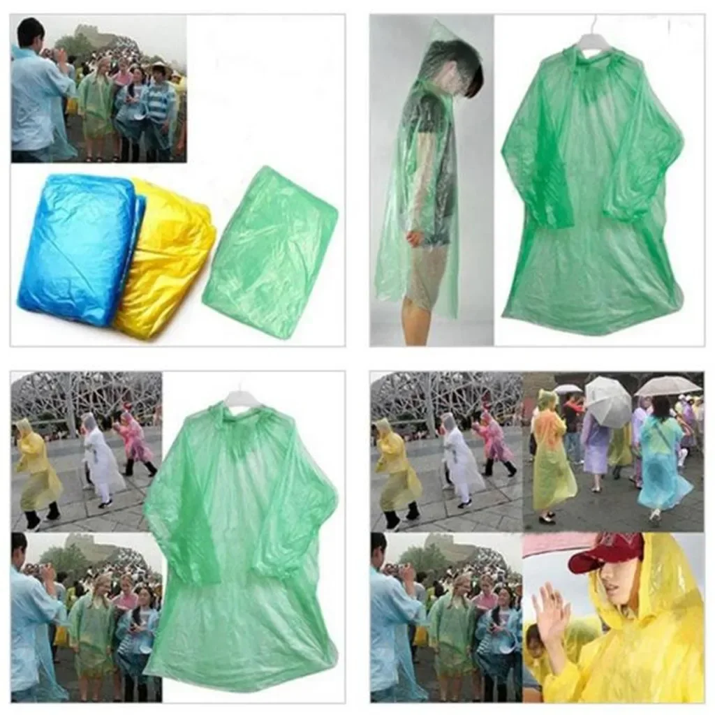 5/10PC เสื้อกันฝนแบบใช้แล้วทิ้ - Camping Rain Poncho บทวิจารณ์และราคา
